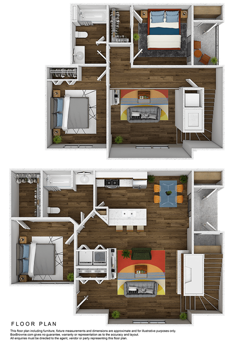 3d floor plan of a house with bedrooms and a living room